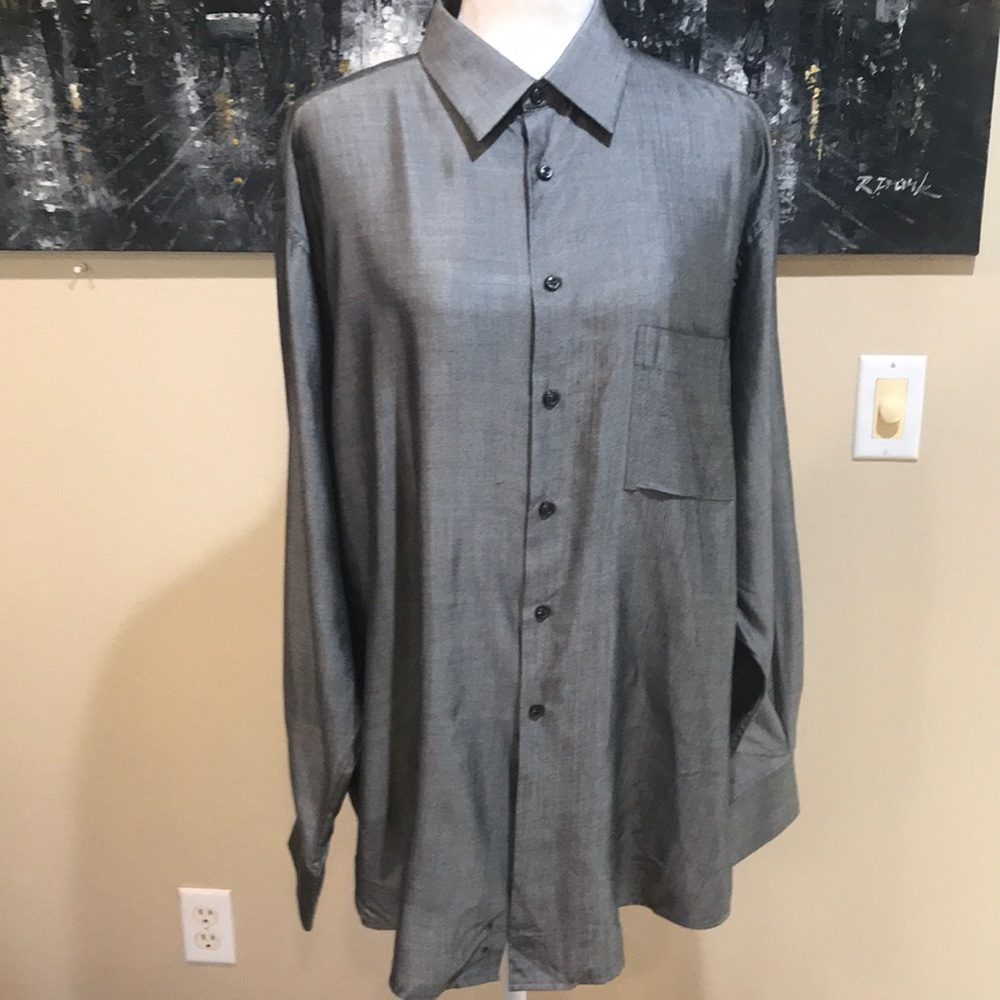 Alfani Grey Long Sleeved 100% Silk Men’s Dress Shirt-Size 17-34/35